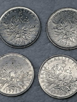 French 5 Francs coins used, set of 4 from 1970-1973