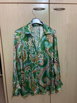 Πουκάμισο Zara αφόρετο, floral, πράσινο, μέγεθος XS