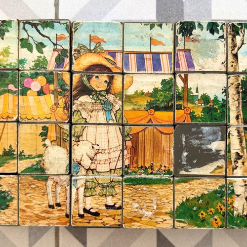 Vintage Sarah Kay Educational Puzzle with 24 Cubes used