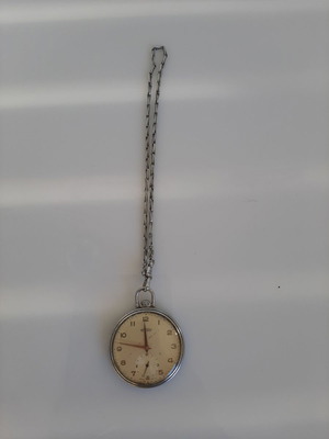 Pocket Watch Technos used, with silver chain, 1947, Swiss Made