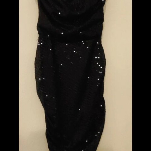 Desiree sequin draped asymmetric dress like new, black