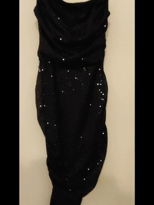 Desiree sequin draped asymmetric dress like new, black