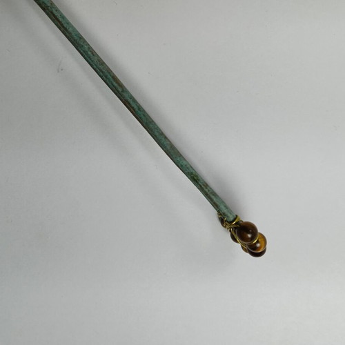 Hair Fork handmade, new, brass oxidized with semi-precious stones