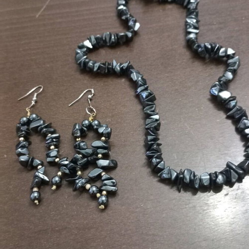 Hematite necklace and earrings set new, black and gray