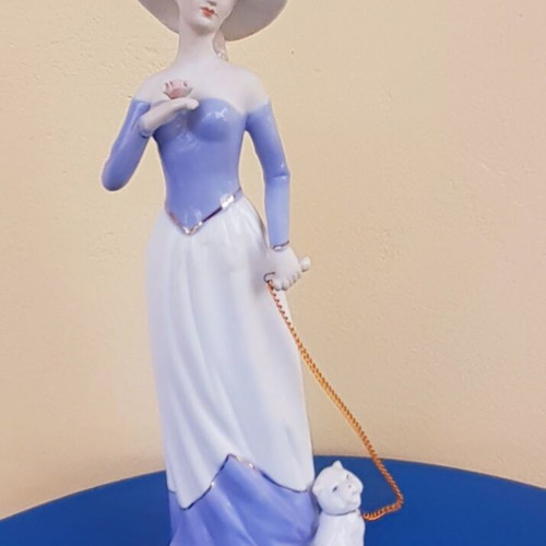Vintage figurine of aristocratic lady with dog porcelain like new