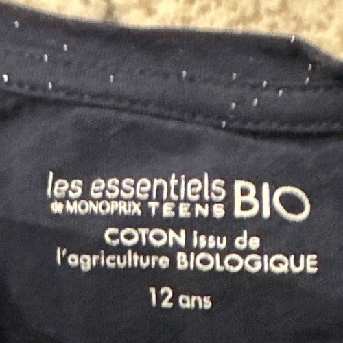 Monoprix Teens bio organic cotton top used, 12 years, navy blue with sparkles
