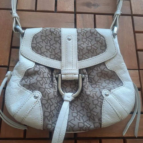 DKNY vintage shoulder bag used, beige and white