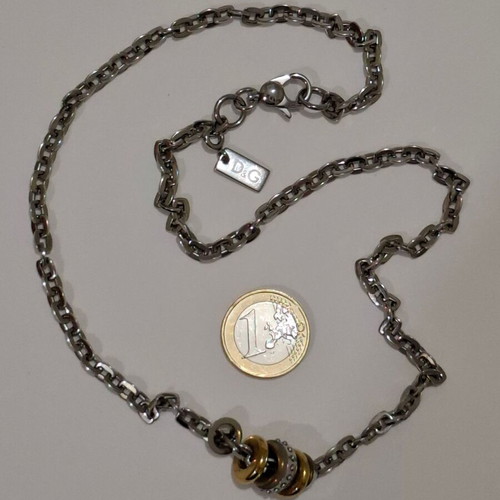 Dolce & Gabbana D&G necklace with silver and gold-tone rings and chain new