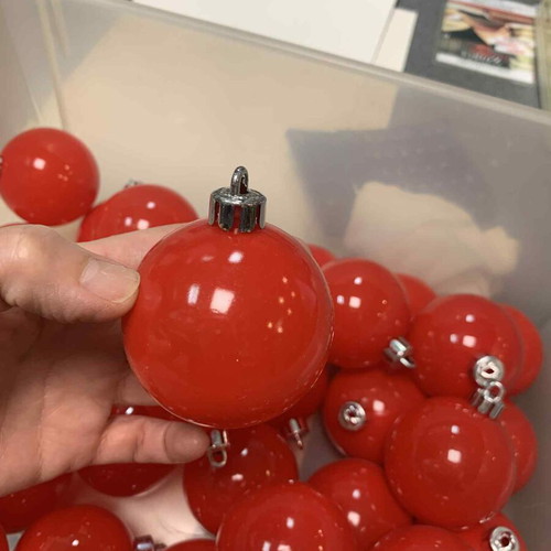 Plastic Christmas baubles, pack of 44, red