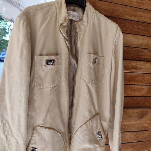 Leather branded jacket new beige, size S/M
