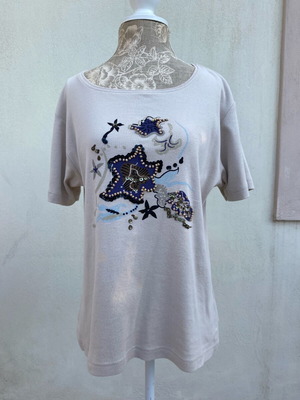 Short-sleeve blouse with embroidery like new, beige, size XL