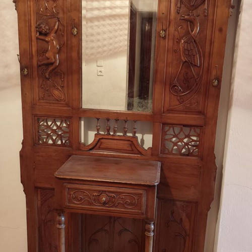 Antique portmanteau used with Art Nouveau mirror