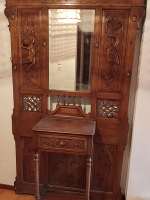 Antique portmanteau used with Art Nouveau mirror