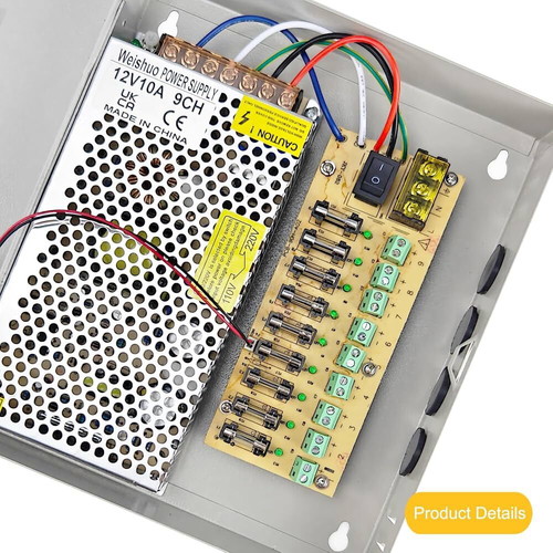 CCTV Power Supply 12V 10A 120W Metal 9-Channel