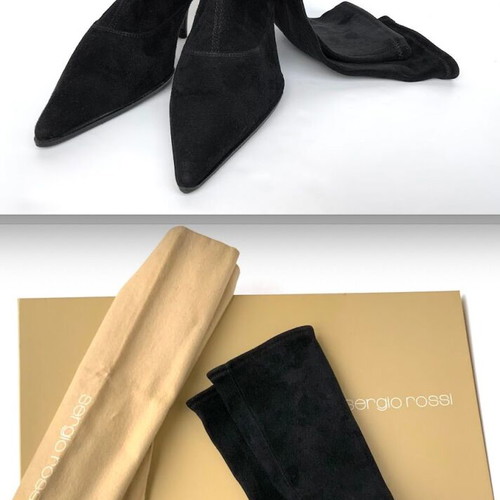 Sergio Rossi black stretch suede boots used, size 38.5