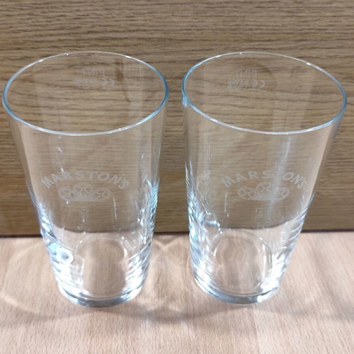 Marston's beer set of two promotional glasses like new