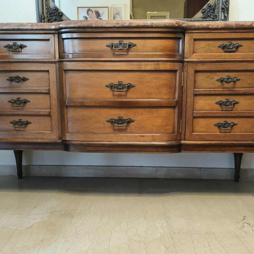 Antique Buffet solid wood with marble top like new, handmade 1981