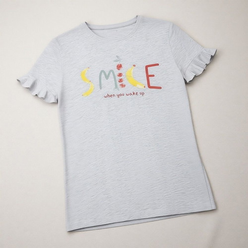 Esmara grey T-shirt Smile with ruffled sleeves, size L/XL