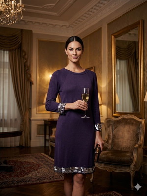 Raxevsky violet dress with sequins size L like new