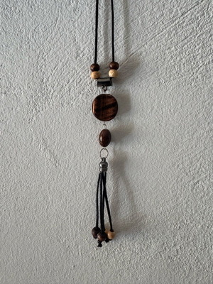 Handmade boho necklace with wooden beads and tassel like new