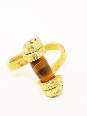 Ring with tiger eye new, handmade brass