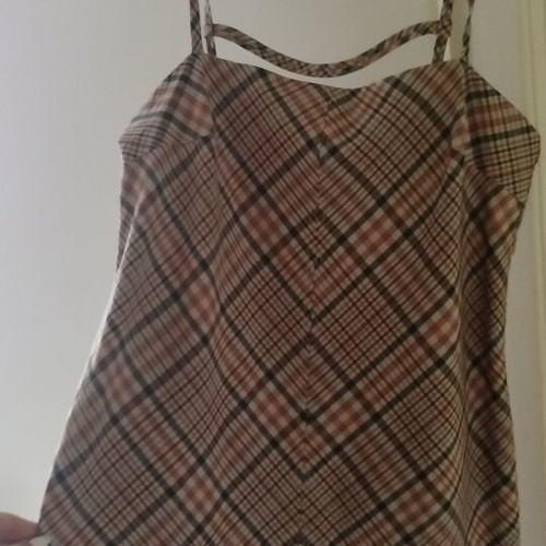 Mango checkered mini dress, size L, beige and brown
