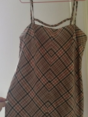 Mango checkered mini dress, size L, beige and brown