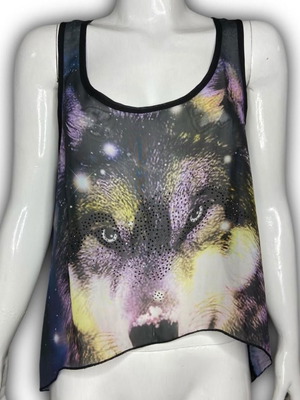 Wolf Print Shirt used, size M, Jacaranda