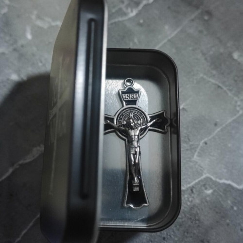 Metal box with IC XC NIKA inscription and ornate crucifix