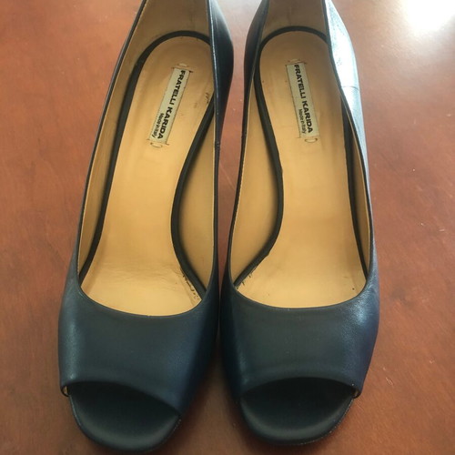 Fratelli Karida leather peep-toe pumps, blue, heel 8 cm