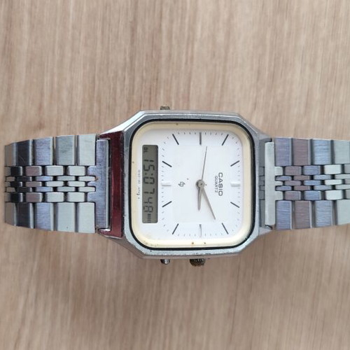 Casio AQ-322 vintage analog-digital watch used, gray and silver