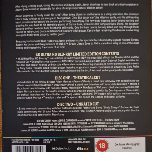Jason Goes to Hell 4k Blu-ray Limited Edition like new without subtitles