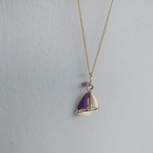 Purple Sailing Necklace with Gold Steel Chain and Enamel Motif