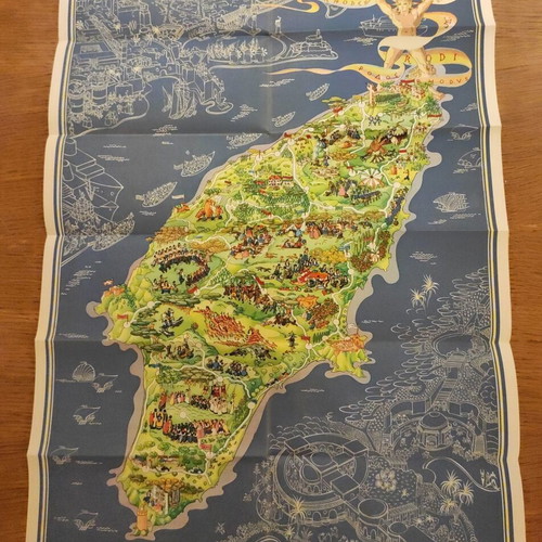 Rhodes Map lithograph by Egon Huber 1935 used, German language
