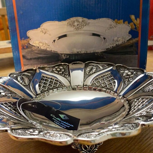 Decorative silver plated serving tray like new with box