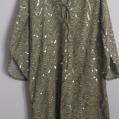 Diamond women's maxi dress with pearls like new, size L, khaki green