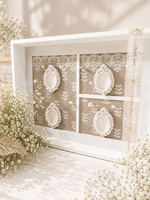Handmade decorative memory frame with lace and pearls