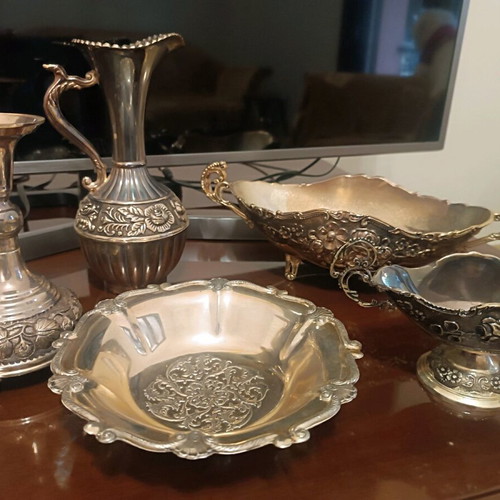 Silver-plated decorations used, set of 5 pieces