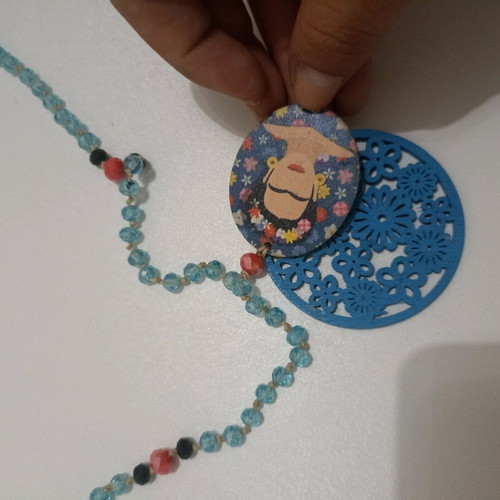 Frida Kahlo necklace new, blue multicolor fashion jewelry