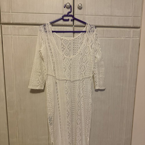 Oysho long white crochet dress midi length