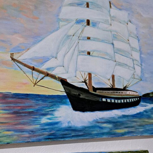 Oil painting ship new with oil paint