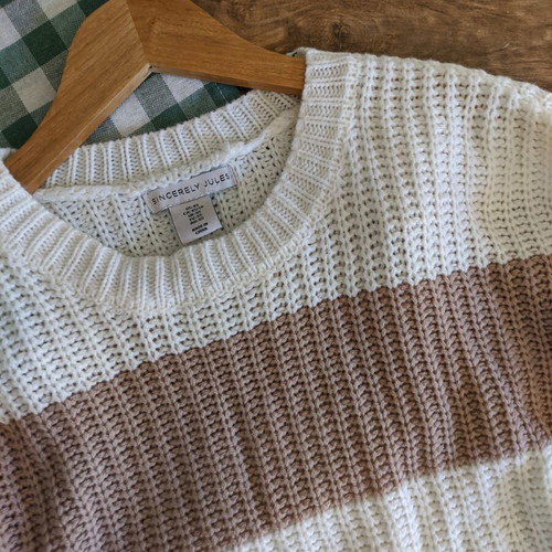 Striped knitted sweater used XS white pink