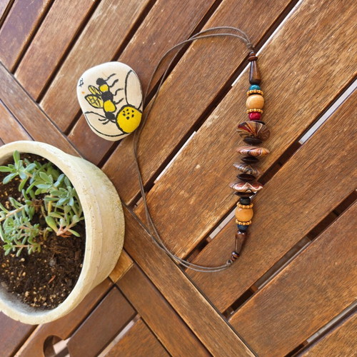 Boho statement necklace new, wooden beads in earthy tones