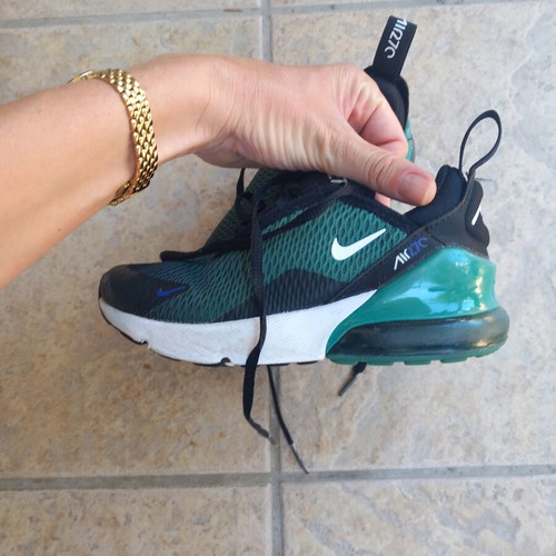 Nike kids athletic shoes like new, size 29.5, black and green