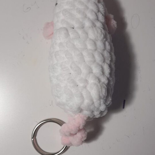 Handmade knitted mouse keychain, new, white and pink