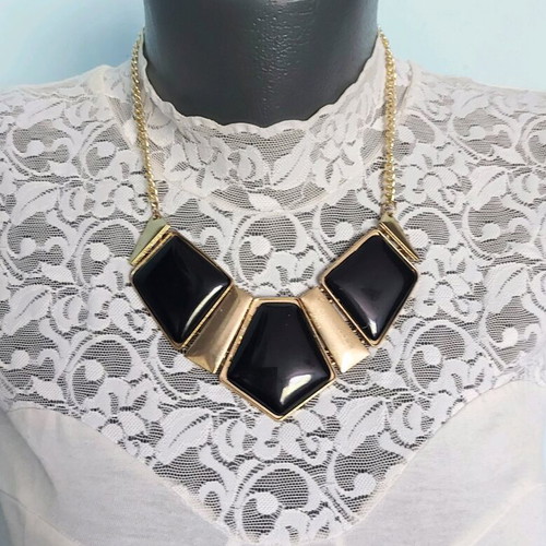 Choker necklaces like new with black ornaments, mother-of-pearl flowers and hearts