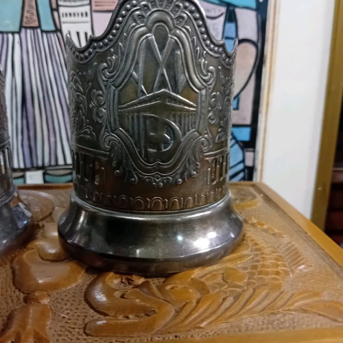 Soviet Union glass holders used, pair