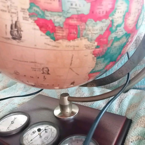 Globe with lighting and walnut wood base new