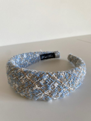 Handmade fabric headband like new, white and blue