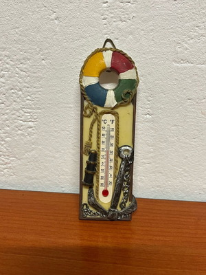 Decorative wall thermometer used, length 12cm